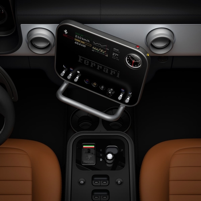 Cette tablette tactile centrale de 10 pouces peut pivoter. Sa vitre est en verre et elle est conçue sur un support en aluminium.