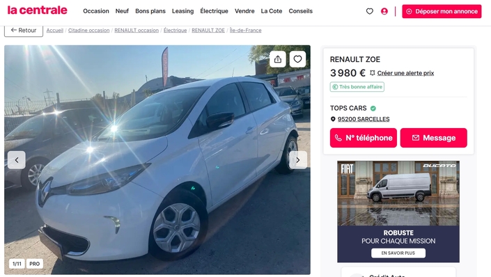 Une Renault Zoé à partir de 4 000 € ? C’est possible ! Mais une des premières en version 22 kWh de capacité de batterie seulement, certes.