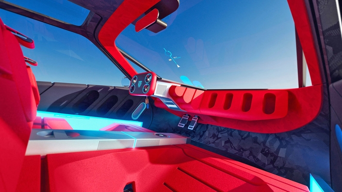 L’offre d’infodivertissement devrait changer totalement pour devenir plus ergonomique et mieux connectée. Mais contrairement au concept-car Polygon, il devrait y avoir une instrumentation numérique de bonne taille face au conducteur ainsi qu’un large écran d’infodivertissement au centre de la planche de bord. © Peugeot
