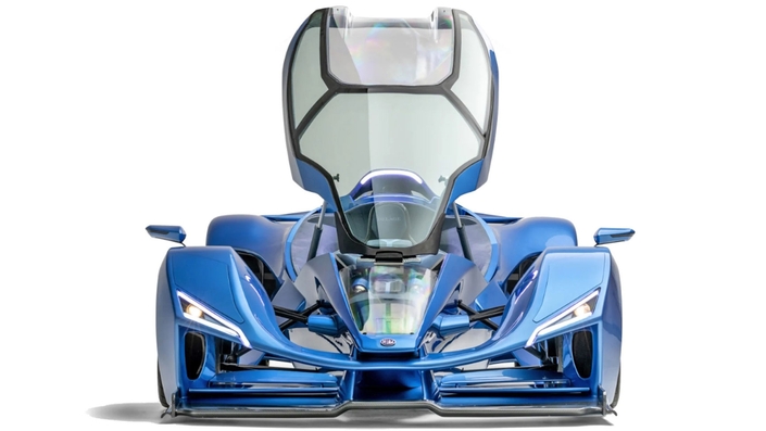 Avec un cockpit s’ouvrant comme celui d’un avion de chasse, une motorisation V12 hybride de 1 000 ch, la Delage D12 en impose. Elle peut se transformer en Speedster et en Type F1 (sans pare-brise). © Delage