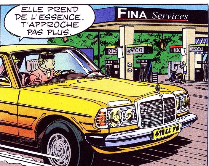 La Mercedes W123 est à ce point présente dans l'inconscient collectif qu'il semble naturel de la faire apparaître dans le BD, ici dans Michel Vaillant.
