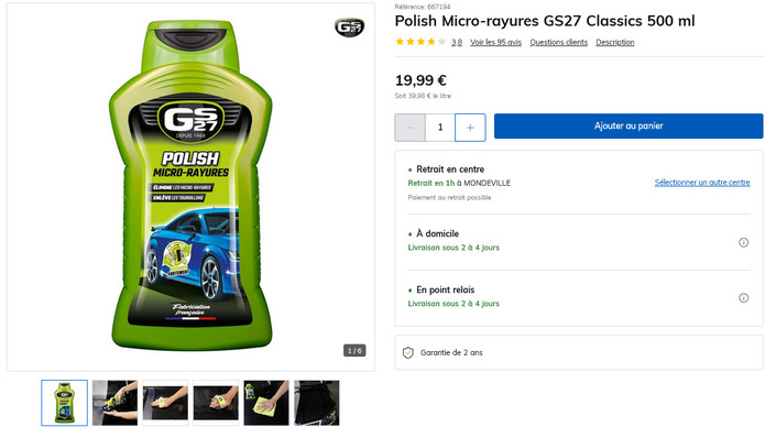 Pour moins de 100 euros, vous avez tous les produits nécessaires pour faire briller votre auto. Le coût est vraiment raisonnable, mais il faut y passer du temps.