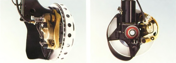 De drôles de disques de frein, à étrier interne, équipent le train avant de l'Audi V8. Surnommés UFO, ils coûtent très cher à remplacer sans apporter quoi que ce soit de déterminant.