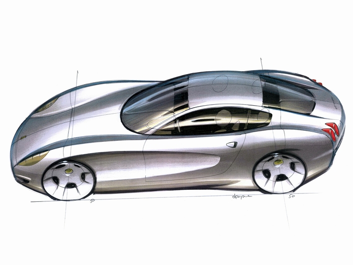 Ce sketch de Ken Okuyama, designer de Pininfarina, montre à quoi aurait pu ressembler la 612. La réalité sera un peu différente.