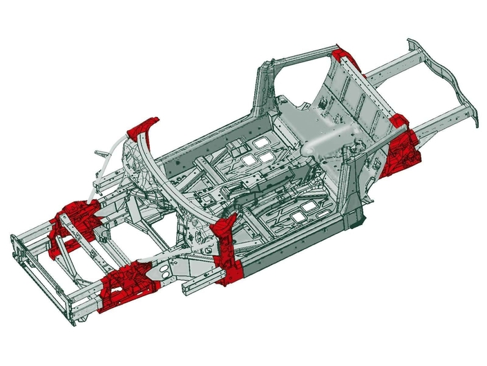 Gros atout de la Ferrari 612, cette structure en aluminium ultra-rigide et plus légère que celle, partiellement tubulaire, de la 456 GT.