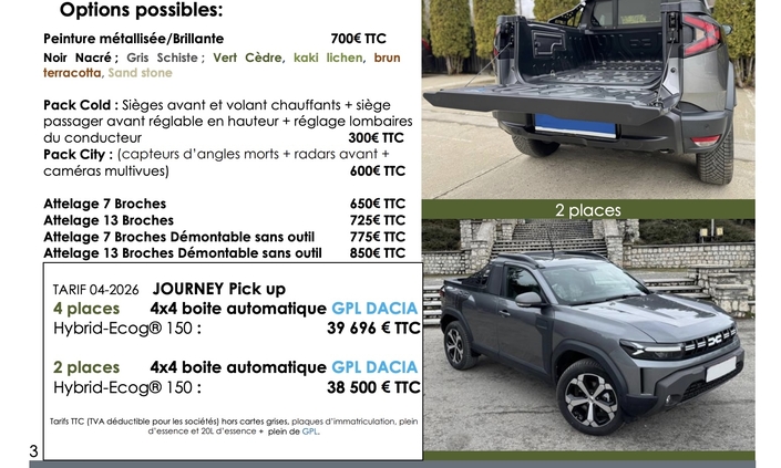 Les prix du Duster pick-up importé par Borel.