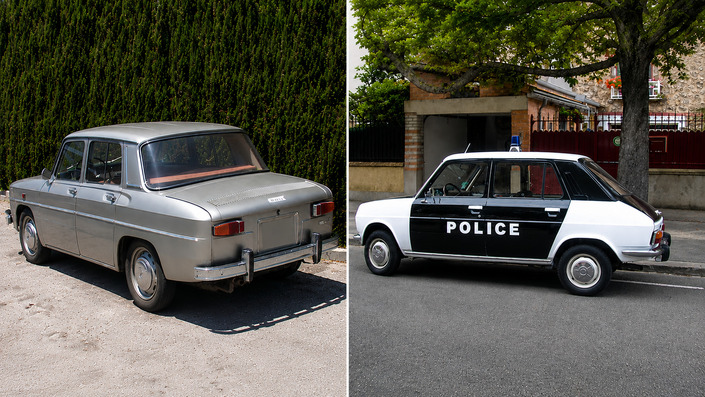 C'est à bord d'une R8 achetée à un particulier que Mesrine et Besse se rendent à Deauville. Après le casse du casino, plusieurs véhicules de police, dont des Simca 1100, sont dépêchés sur place - Crédit Renault / Amicale de la Police