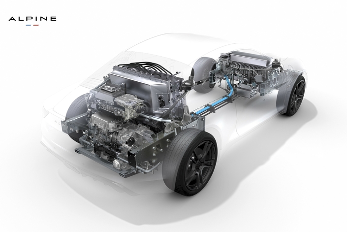 Ce visuel représente l’A110 E-ternité de 2022, mais l’architecture électrique de la prochaine génération devrait être proche.
