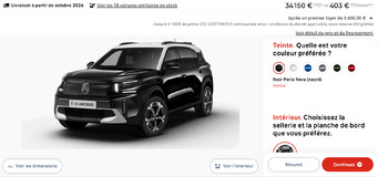 Capture d'écran du configurateur de Citroën
