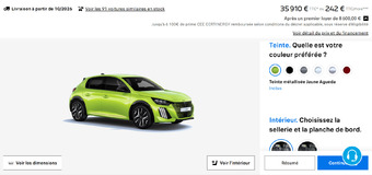 Capture d'écran du configurateur de Peugeot