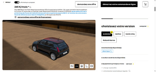 Capture d'écran du configurateur de Renault