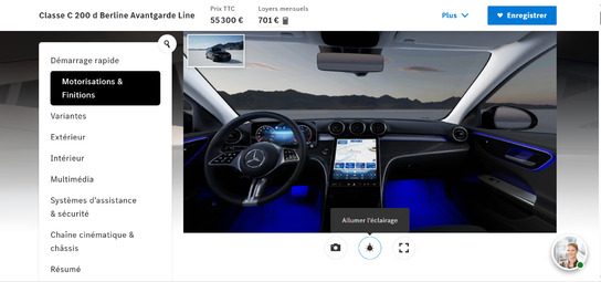 Capture d'écran du configurateur de Mercedes
