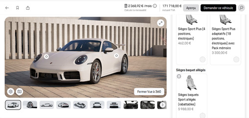 Capture d'écran du configurateur de Porsche
