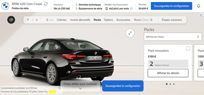 Capture d'écran du configurateur de BMW