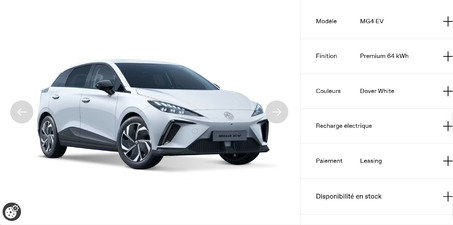 Capture d'écran du configurateur de MG