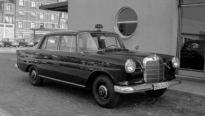 La Mercedes "Heckflosse" ou W110, variante à 4 cylindres de la W111, ne paie pas de mine à sa sortie en 1961. Pourtant, cette série a inauguré les zones à déformation programmée. Le type de luxe alors typique de la marque.