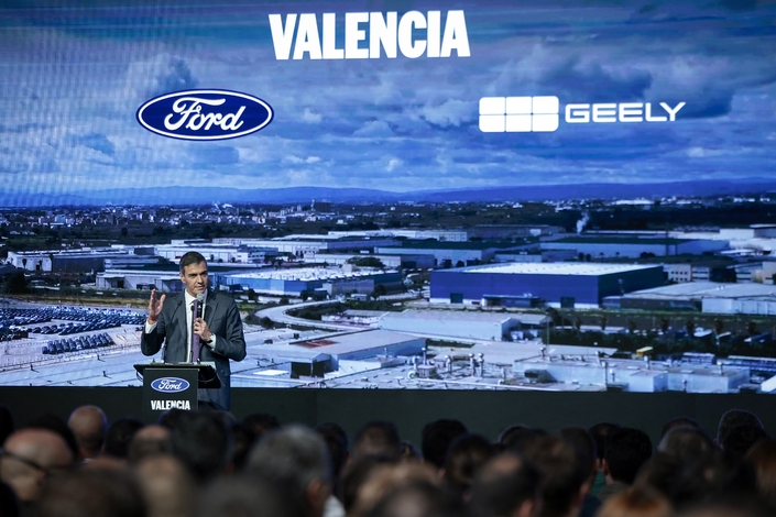 Le Premier ministre espagnol, Pedro Sànchez lors de la cérémonie de lancement du joint venture Ford Geely ce 23 juillet ©Biel Alinoepa Maxppp