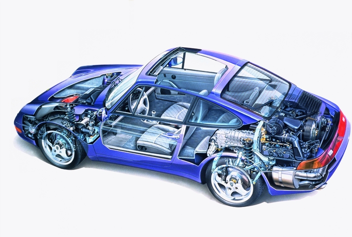 La plus grosse nouveauté de la Porsche 993 est sans conteste son essieu arrière multibras en aluminium, qui annonce celui de la 996.
