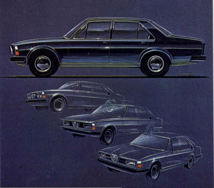 Des propositions un peu plus originales que celle qui a été retenue ont été faites pour l'Alfa 6, certaines arborant un petit côté Volvo avant l'heure. Mais la lourdeur est toujours de mise.