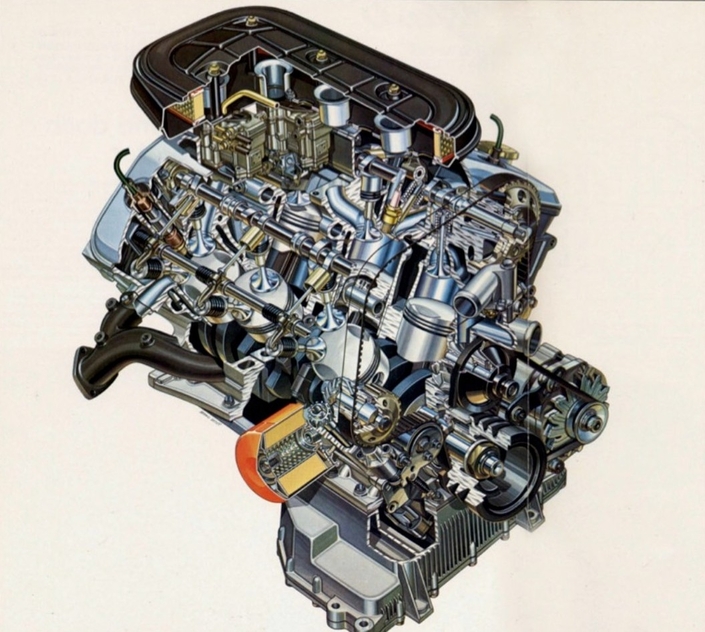 La pièce de choix de l'Alfa 6, c'est le V6 Busso qu'elle inaugure en avril 1979. Un bloc qu'elle est la seule à alimenter par six carburateurs simple corps.
