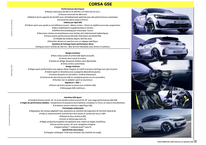 L'équipement de série de l'Opel Corsa GSE.