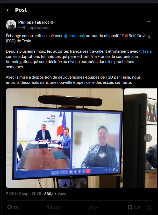 Tesla : Elon Musk persuade la France de reviser son jugement concernant le système de conduite autonome FSD