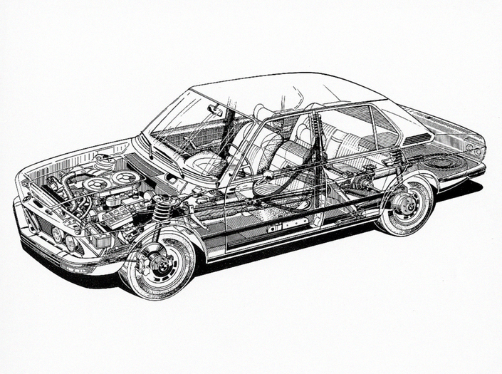 La structure de la BMW Série 5 E12, inédite, a été sérieusement étudiée pour protéger des chocs : les années 70, on l'a oublié, sont celles où l'on a vraiment commencé à s'intéresser à la sécurité passive.