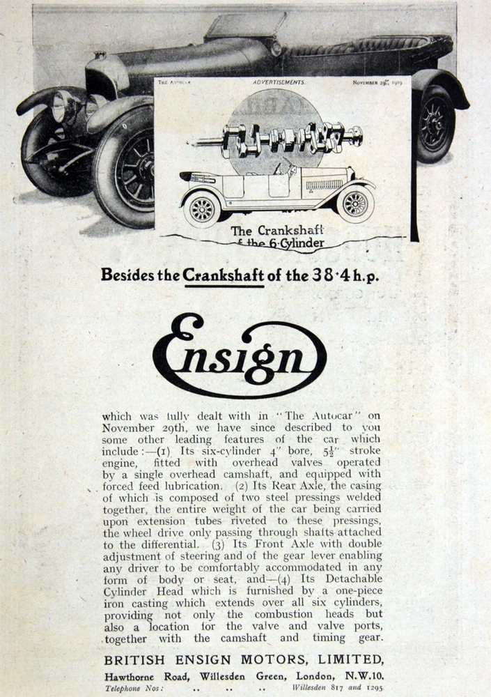 Un document de 1920 montrant l’Ensign 6. Source : gracesguide.co.uk