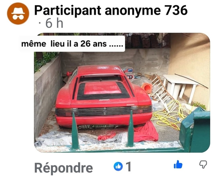 Une Ferrari Testarossa oubliée depuis des décennies sur les hauteurs de Cannes