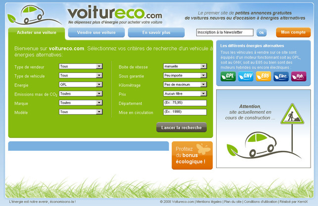 La mise en ligne d’annonces d'autos neuves ou d'occasion à énergies alternatives : voitureco.com