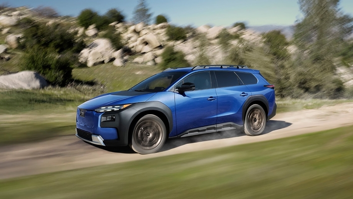 Le Subaru "E-Outback" était la troisième nouveauté dévoilée par la marque, mais uniquement virtuellement. Nous n'avons pas pu la voir "en vrai". Il s'agit cependant d'un Toyota BZ4X Touring façon Subaru.