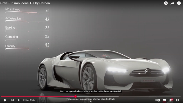 La GT Concept était d'abord, avant de devenir réalité, un modèle destiné à être piloté dans le jeu vidéo Gran Turismo sur Playstation.