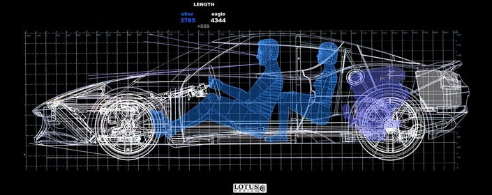 Particularité de la Lotus Evora, son architecture associant V6 central arrière (en position transversale) et 4 places. Celles de l'arrière sont, il est vrai, réservées à de petits enfants.