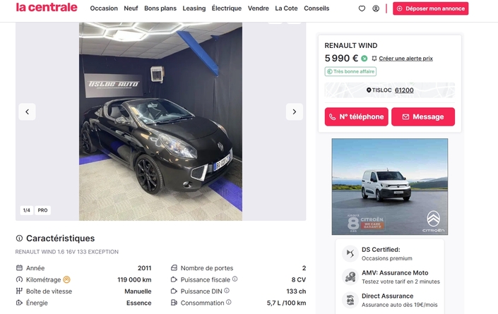 Un beau modèle 1.6 133 ch en finition haute Exception, à moins de 6 000 €, oui c’est possible.