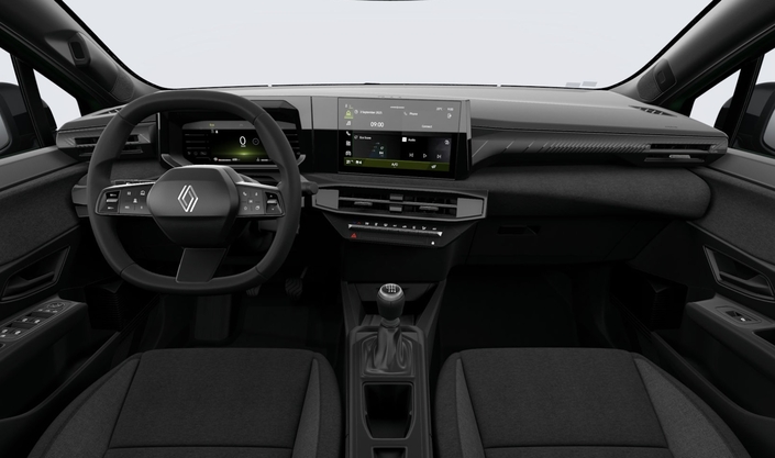 Voilà l’intérieur de la Clio 6 dans sa version de base. Elle n’a pas le grand combiné d’instrumentation mais l’équipement est déjà plus que correct.