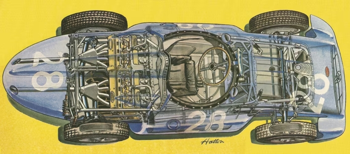 L’architecture inédite de la Bugatti Type 251 de 1956 avec son moteur en position central arrière.