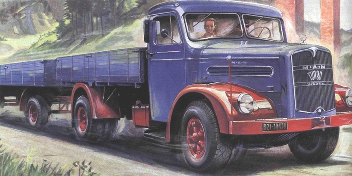Un camion Man 750 TL1, le premier véhicule doté d'un moteur turbo-diesel commercialisé, en 1954.