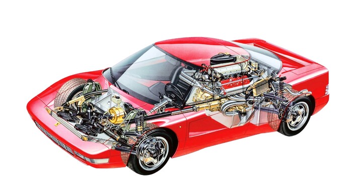 Le principal trait distinctif de la Ferrari 408 RM est d'avoir quatre roues motrices. Mais elle se signale aussi par la construction originale de la carrosserie.