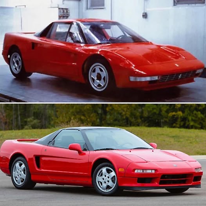 ... un constructeur, Honda, a su tirer efficacement parti d'un thème esthétique proche de celui de la 408 RM avec sa NSX, présentée en 1989.