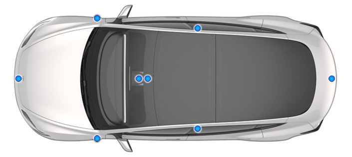 7 caméras scannent la route en permanence sur les Tesla (en plus de celle positionnée dans l'habitacle).