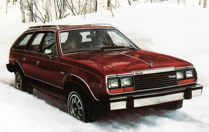 Dès 1979, l'AMC Eagle explore la formule de la familiale tout-temps à transmission intégrale permanente. Un concept qui fera florès, jusqu'aux passages de roue rapportés, tellement appréciés sur les SUV actuels !