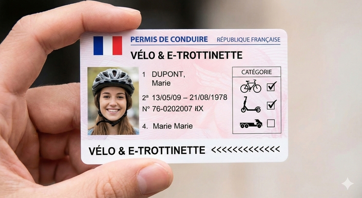 Un aperçu du permis, généré par IA. Il serait le successeur du permis AM. La formation serait donnée dans les lycées. Un aspect éducatif et non répressif.