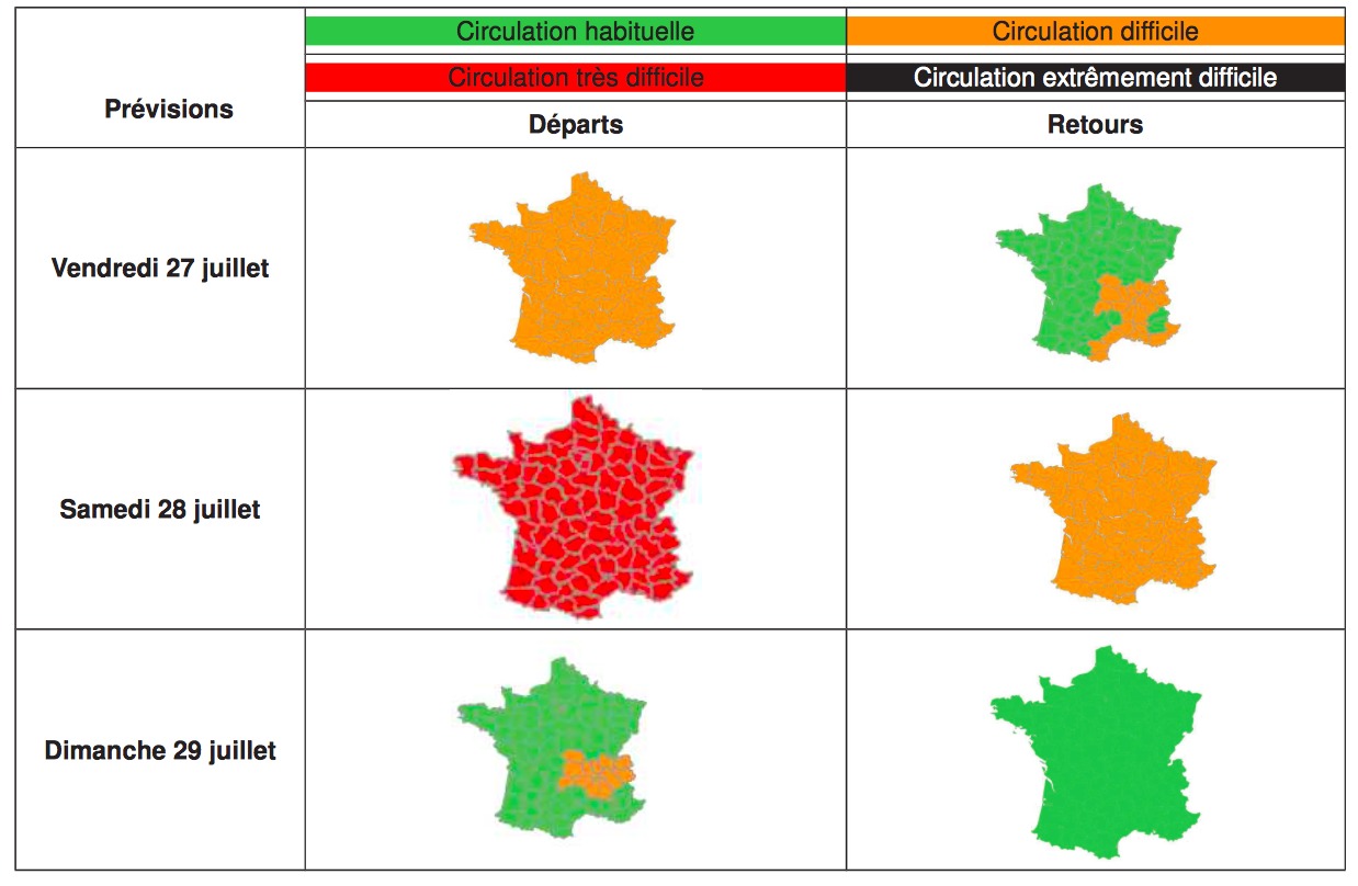 Calendrier 2023 Bison Futé Bison Futé - Prévisions Du 27 Au 29 Juillet 2018 - Premier Chassé-Croisé  Rouge