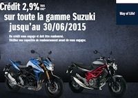 Suzuki: un crédit de 2,9% jusqu'au 30 juin 2015 et le tarif des nouveautés