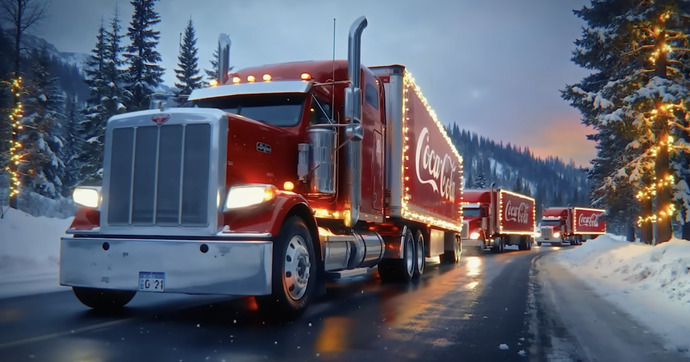 Il y a un étrange problème avec les camions de la dernière pub Coca-Cola